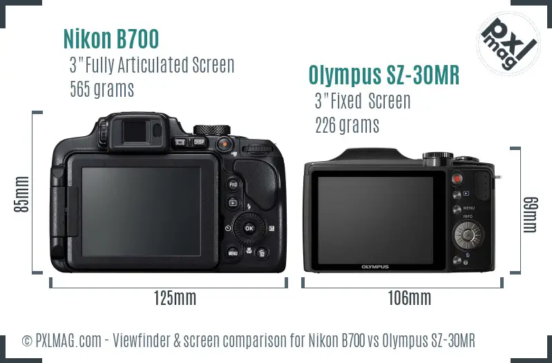 Nikon B700 vs Olympus SZ-30MR Screen and Viewfinder comparison