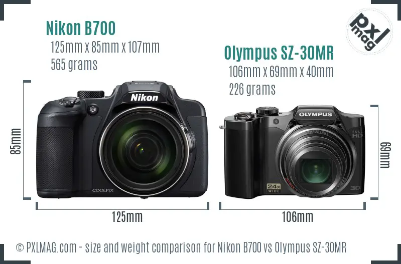 Nikon B700 vs Olympus SZ-30MR size comparison