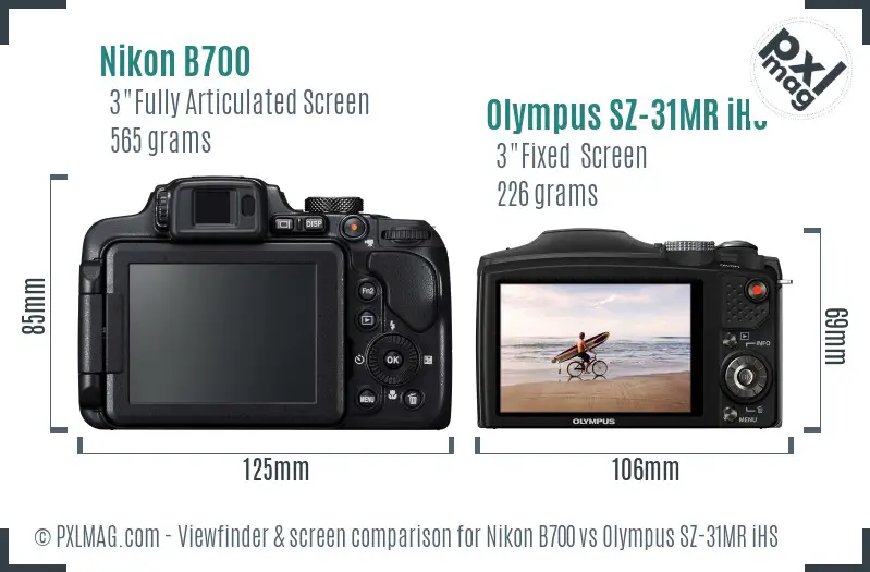 Nikon B700 vs Olympus SZ-31MR iHS Screen and Viewfinder comparison