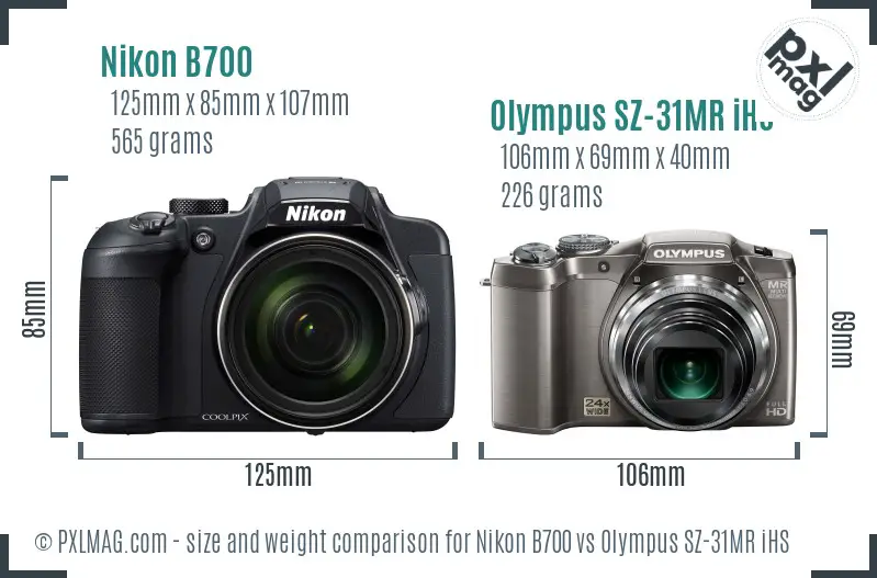 Nikon B700 vs Olympus SZ-31MR iHS size comparison