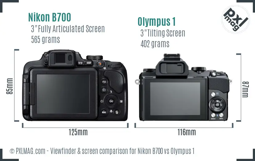 Nikon B700 vs Olympus 1 Screen and Viewfinder comparison