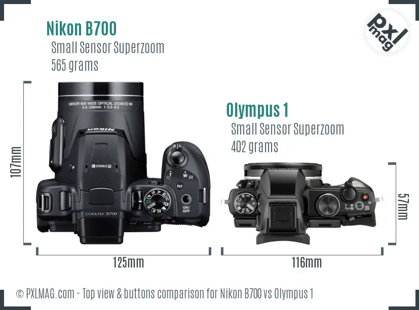 Nikon B700 vs Olympus 1 top view buttons comparison