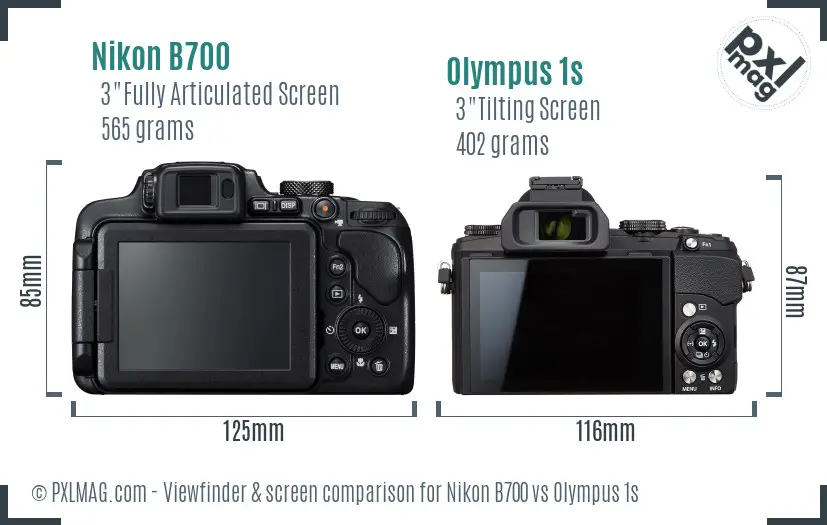Nikon B700 vs Olympus 1s Screen and Viewfinder comparison