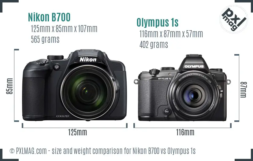 Nikon B700 vs Olympus 1s size comparison