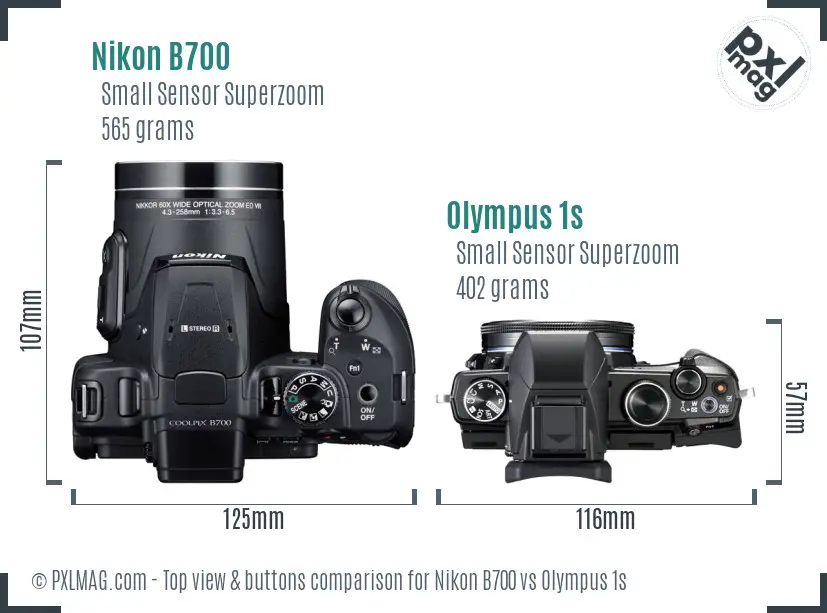 Nikon B700 vs Olympus 1s top view buttons comparison