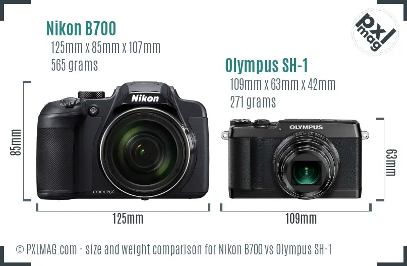 Nikon B700 vs Olympus SH-1 size comparison