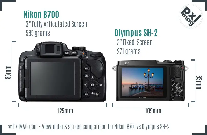 Nikon B700 vs Olympus SH-2 Screen and Viewfinder comparison