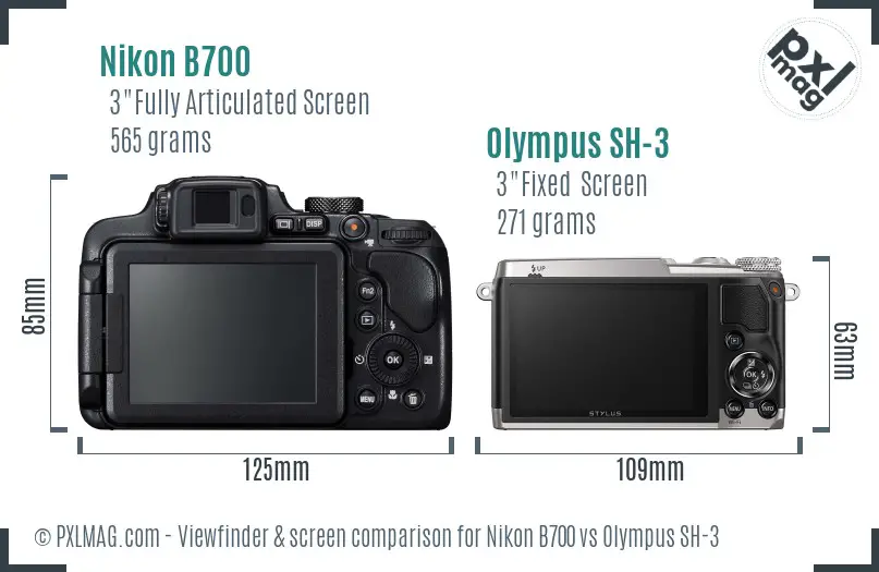 Nikon B700 vs Olympus SH-3 Screen and Viewfinder comparison