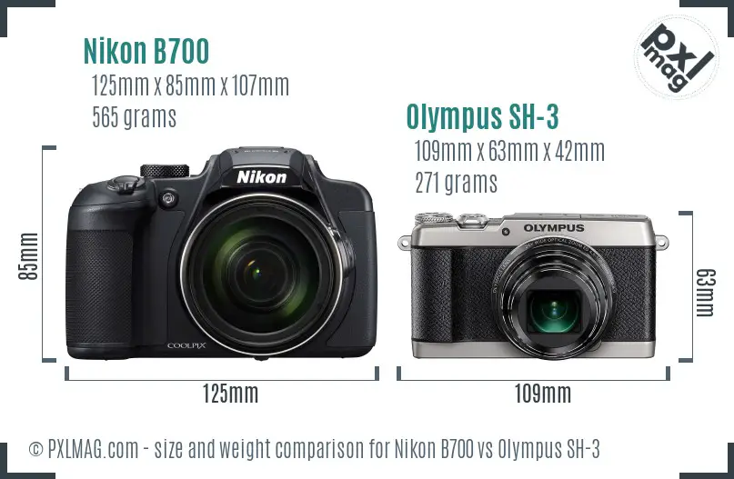Nikon B700 vs Olympus SH-3 size comparison