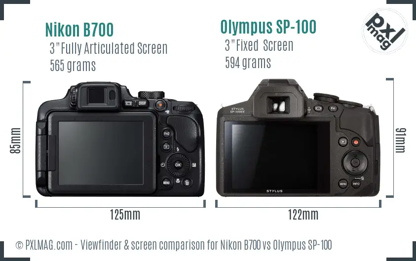 Nikon B700 vs Olympus SP-100 Screen and Viewfinder comparison