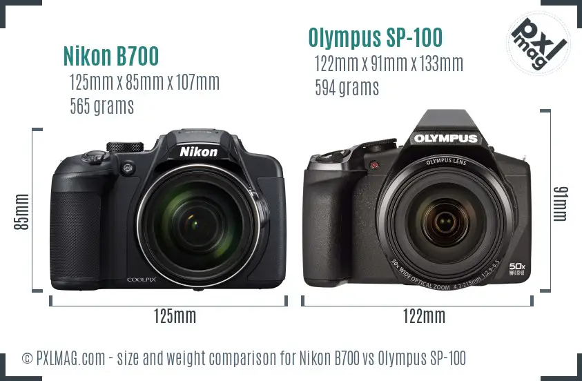 Nikon B700 vs Olympus SP-100 size comparison