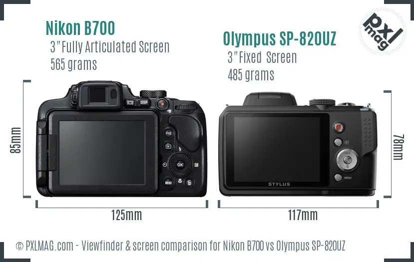 Nikon B700 vs Olympus SP-820UZ Screen and Viewfinder comparison