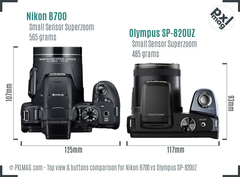 Nikon B700 vs Olympus SP-820UZ top view buttons comparison