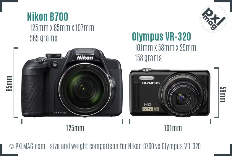 Nikon B700 vs Olympus VR-320 size comparison