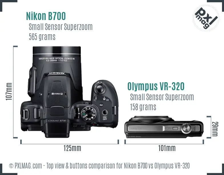 Nikon B700 vs Olympus VR-320 top view buttons comparison