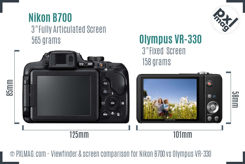 Nikon B700 vs Olympus VR-330 Screen and Viewfinder comparison