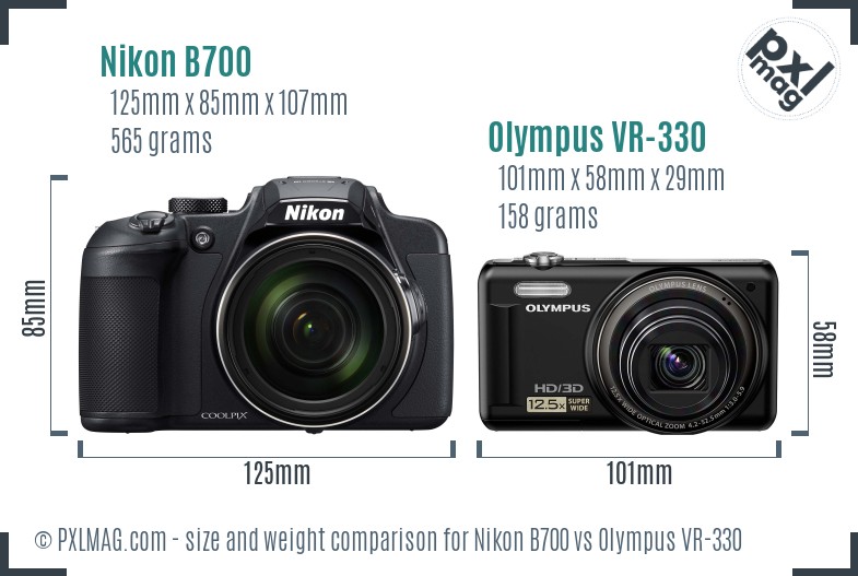 Nikon B700 vs Olympus VR-330 size comparison
