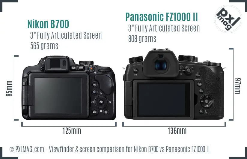 Nikon B700 vs Panasonic FZ1000 II Screen and Viewfinder comparison