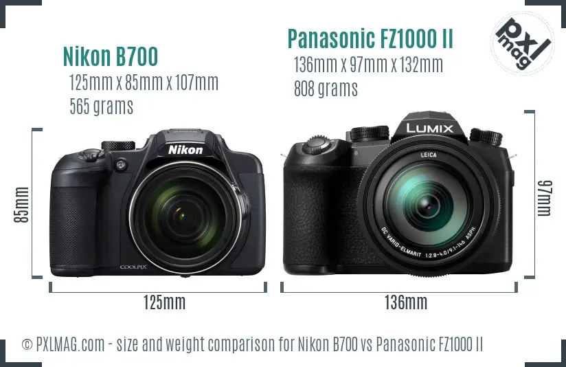 Nikon B700 vs Panasonic FZ1000 II size comparison