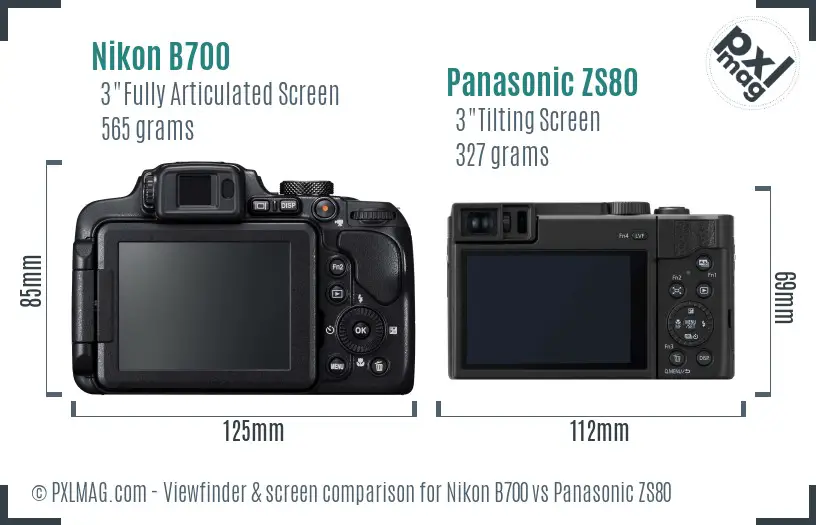Nikon B700 vs Panasonic ZS80 Screen and Viewfinder comparison
