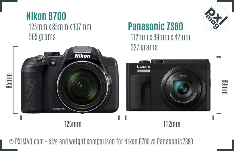 Nikon B700 vs Panasonic ZS80 size comparison