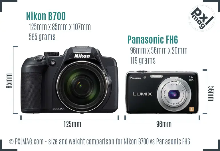 Nikon B700 vs Panasonic FH6 size comparison