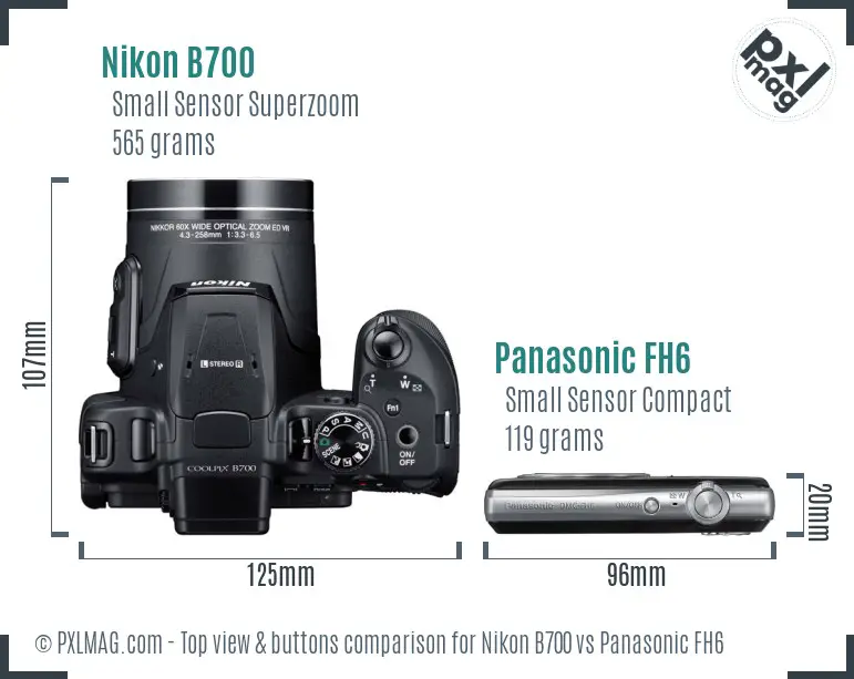 Nikon B700 vs Panasonic FH6 top view buttons comparison