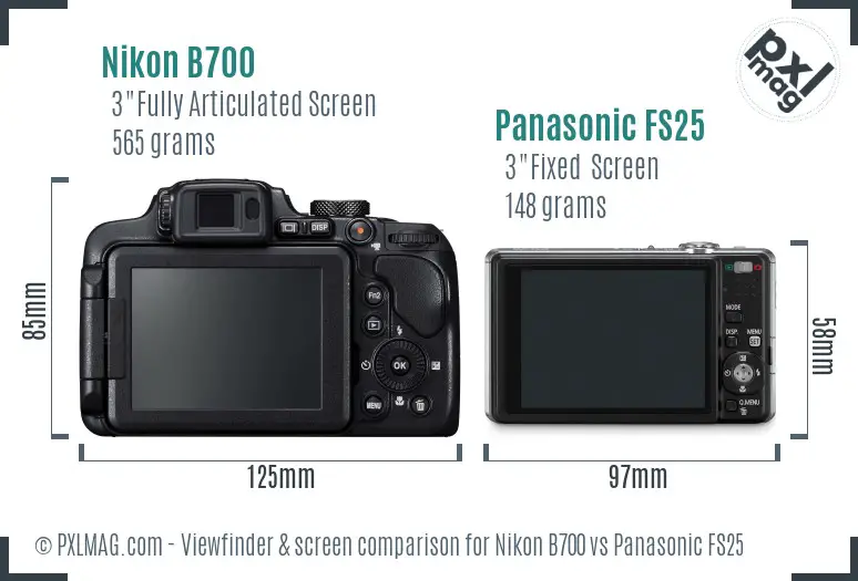 Nikon B700 vs Panasonic FS25 Screen and Viewfinder comparison