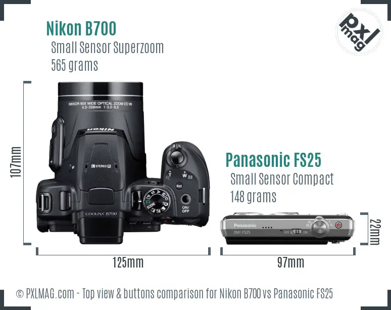 Nikon B700 vs Panasonic FS25 top view buttons comparison