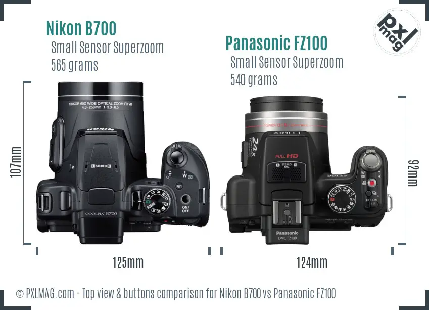 Nikon B700 vs Panasonic FZ100 top view buttons comparison