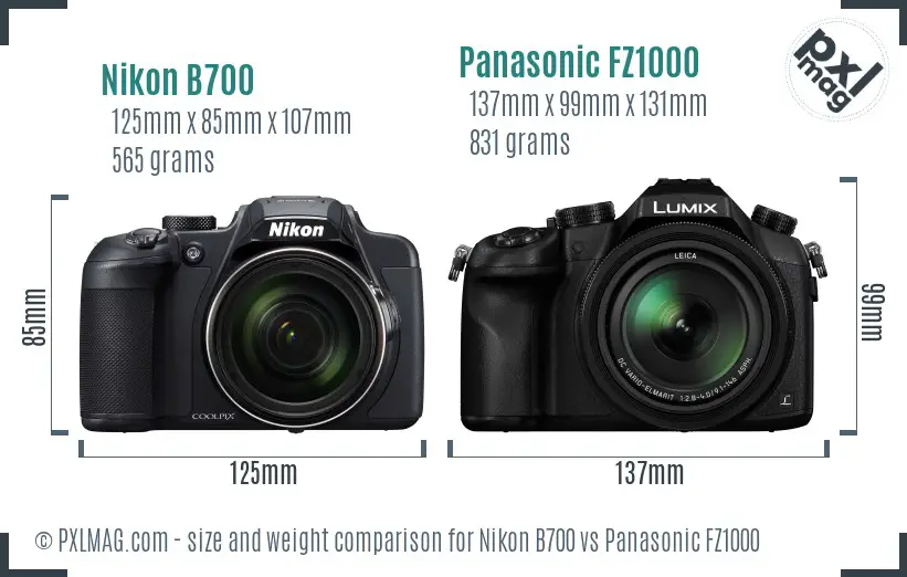 Nikon B700 vs Panasonic FZ1000 size comparison Nikon B700 vs Panasonic FZ1000 size comparison