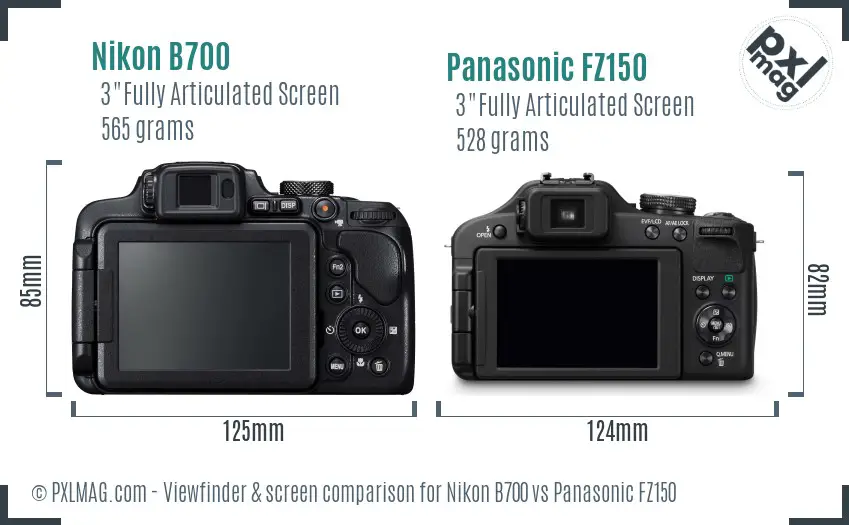 Nikon B700 vs Panasonic FZ150 Screen and Viewfinder comparison
