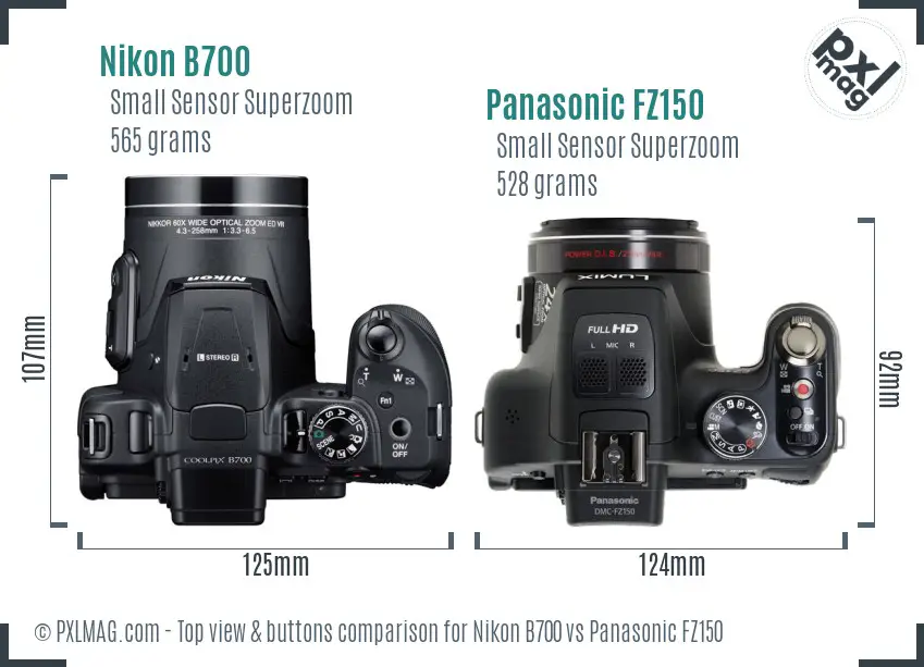 Nikon B700 vs Panasonic FZ150 top view buttons comparison