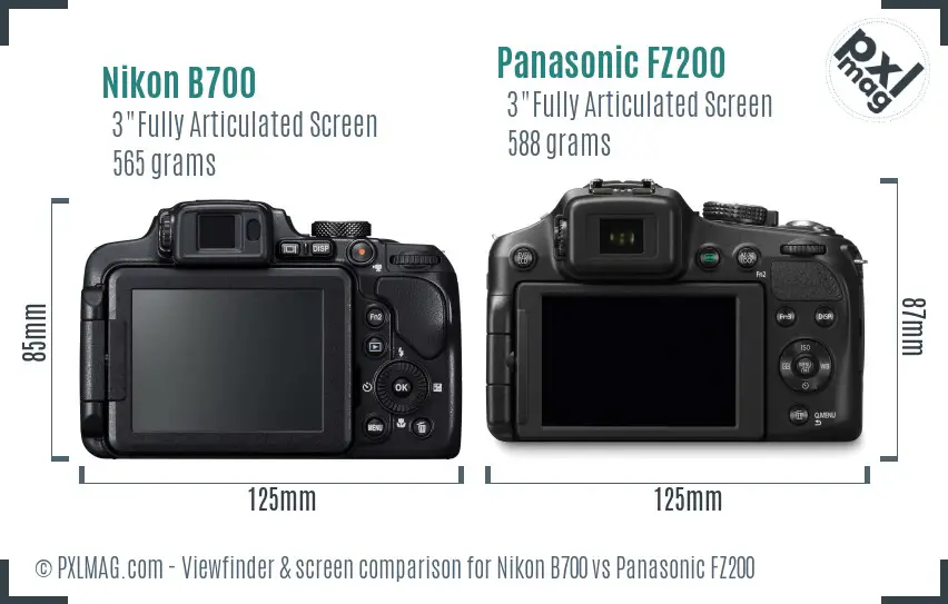 Nikon B700 vs Panasonic FZ200 Screen and Viewfinder comparison