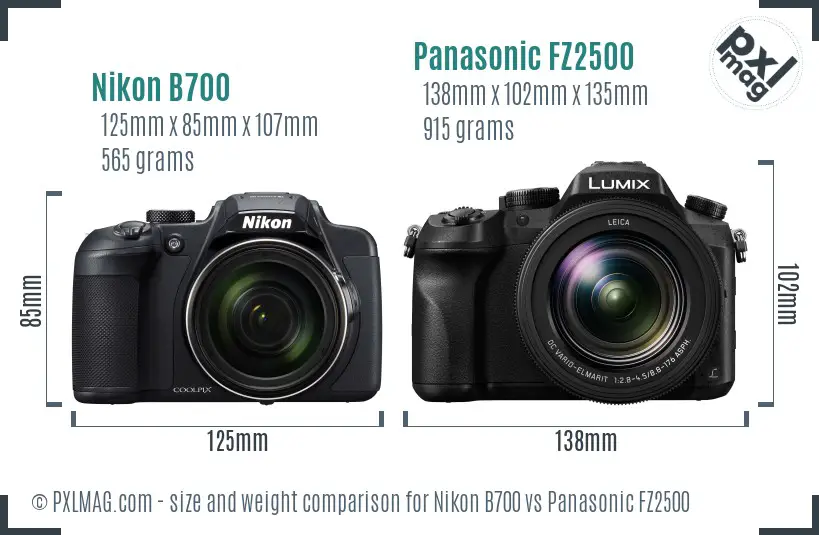 Nikon B700 vs Panasonic FZ2500 size comparison