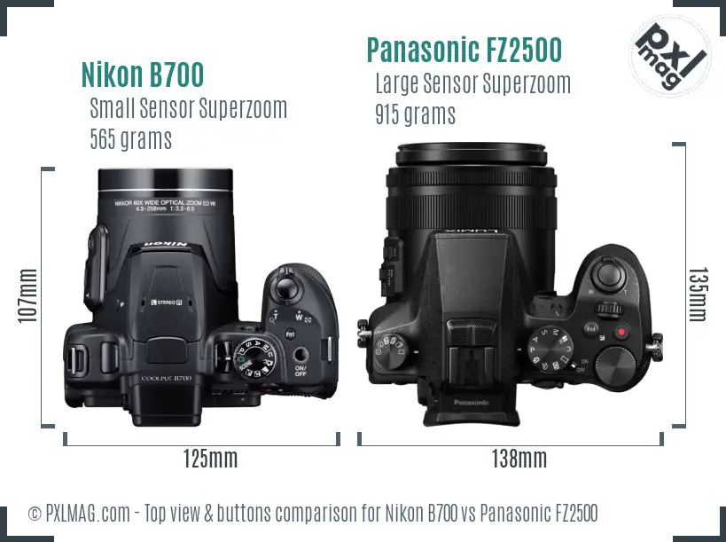 Nikon B700 vs Panasonic FZ2500 top view buttons comparison