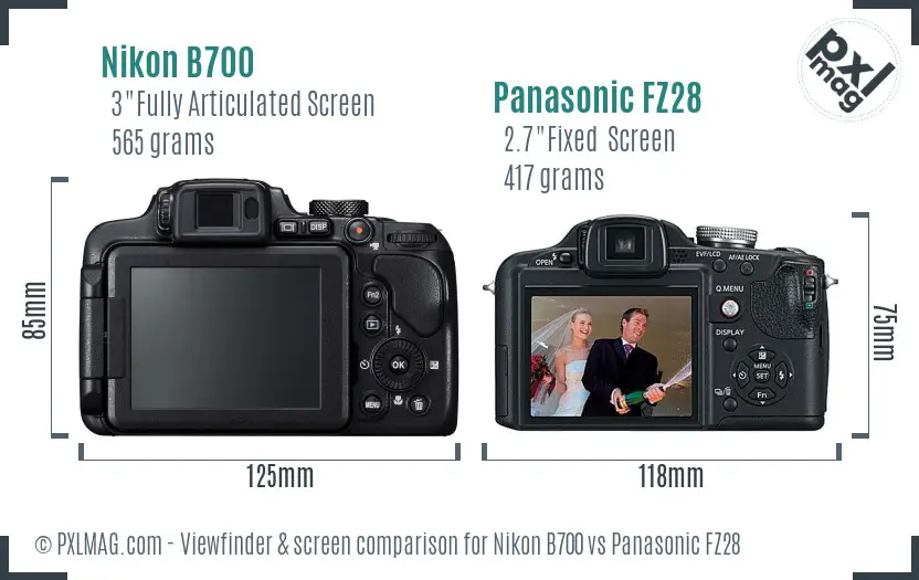Nikon B700 vs Panasonic FZ28 Screen and Viewfinder comparison