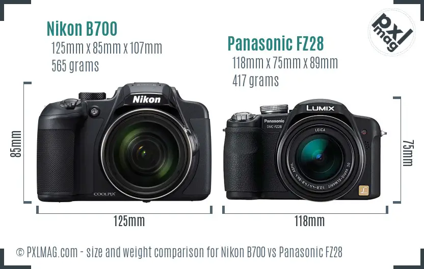 Nikon B700 vs Panasonic FZ28 size comparison