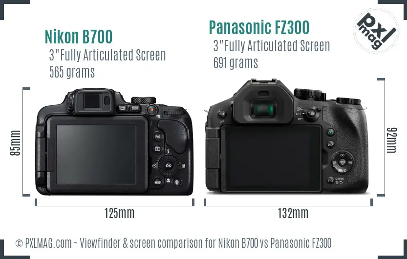 Nikon B700 vs Panasonic FZ300 Screen and Viewfinder comparison