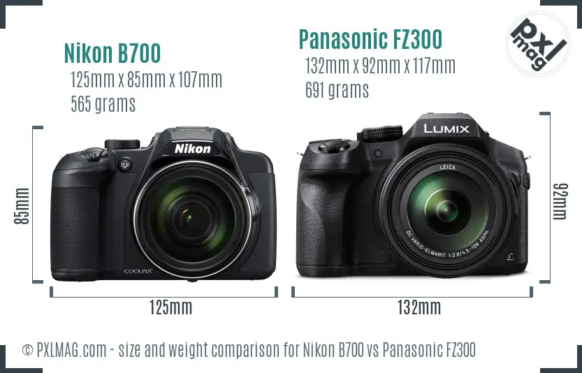 Nikon B700 vs Panasonic FZ300 size comparison