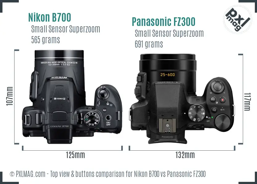 Nikon B700 vs Panasonic FZ300 top view buttons comparison