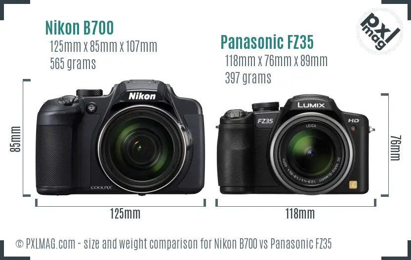 Nikon B700 vs Panasonic FZ35 size comparison