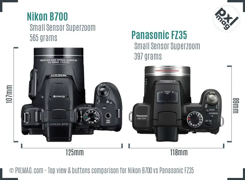 Nikon B700 vs Panasonic FZ35 top view buttons comparison