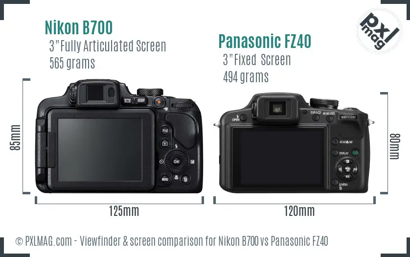 Nikon B700 vs Panasonic FZ40 Screen and Viewfinder comparison
