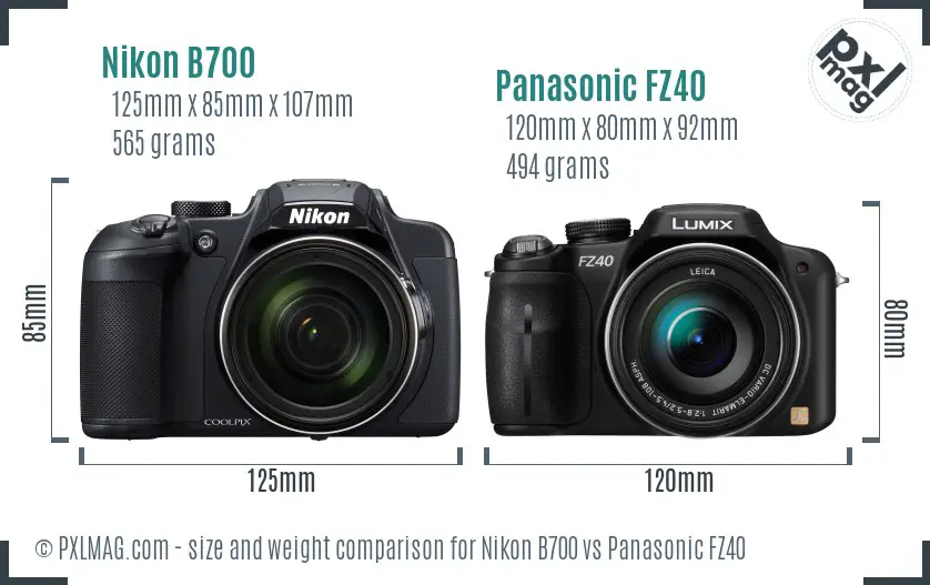 Nikon B700 vs Panasonic FZ40 size comparison