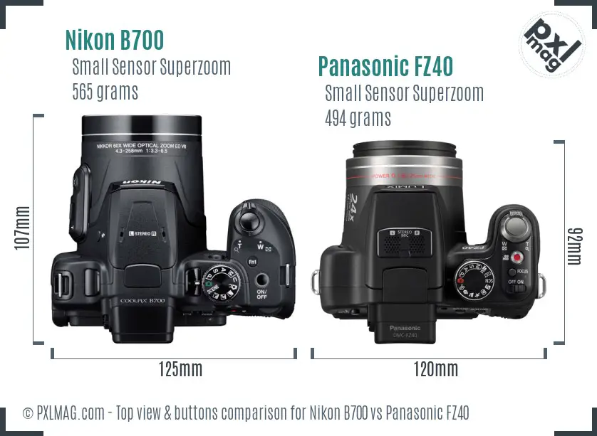 Nikon B700 vs Panasonic FZ40 top view buttons comparison