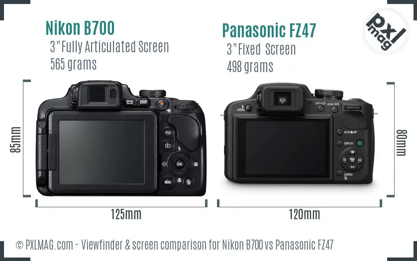 Nikon B700 vs Panasonic FZ47 Screen and Viewfinder comparison