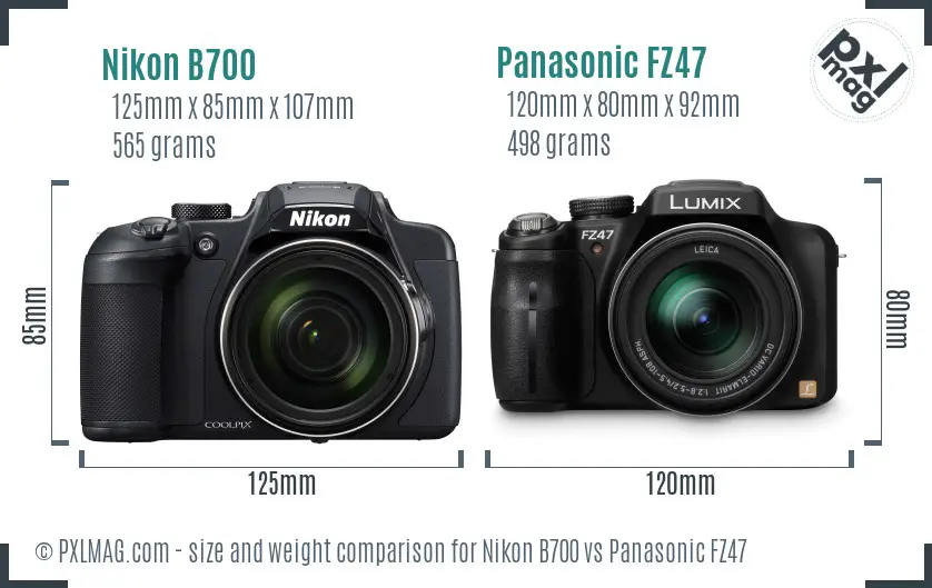 Nikon B700 vs Panasonic FZ47 size comparison