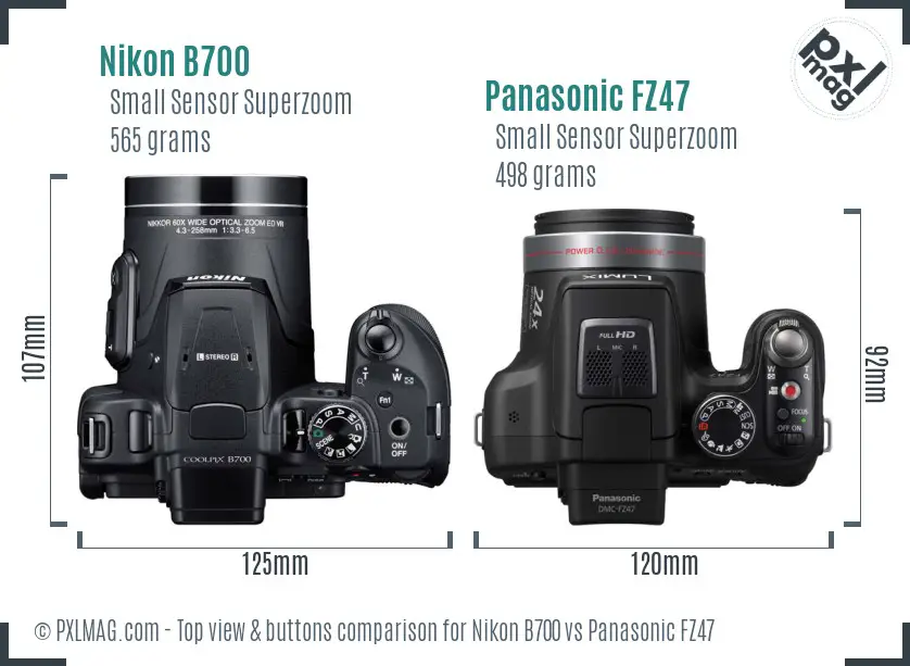 Nikon B700 vs Panasonic FZ47 top view buttons comparison