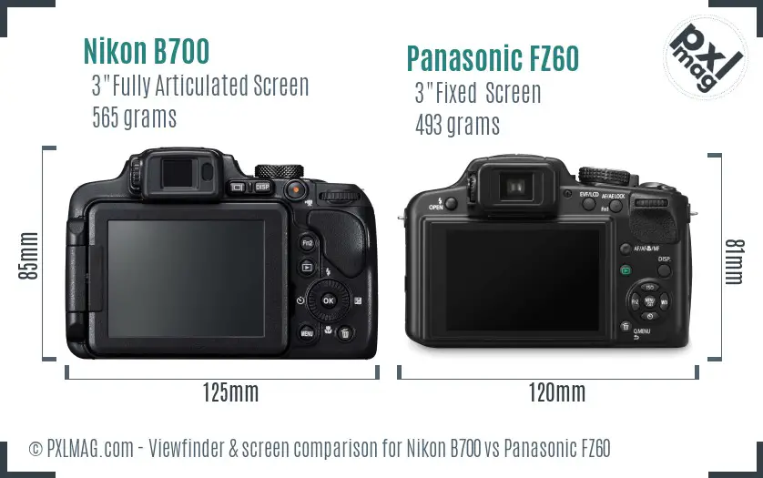 Nikon B700 vs Panasonic FZ60 Screen and Viewfinder comparison